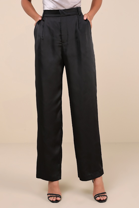 Lulus Flawless Behavior Black High Rise Straight Leg Pants In Black