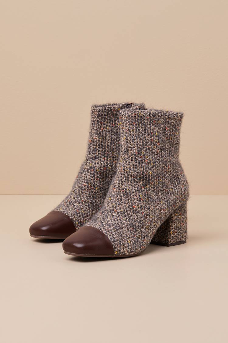 Told Ya So Natural and Black Sweater Tweed Ankle Boots