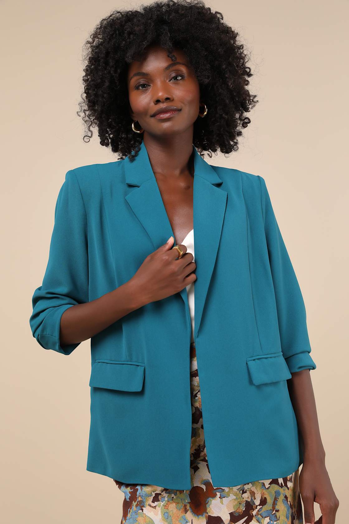 Payton Teal Blue Open-Front Blazer