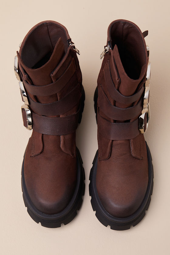 Steve Madden Roland - Brown Leather Boots - Moto Ankle Boots