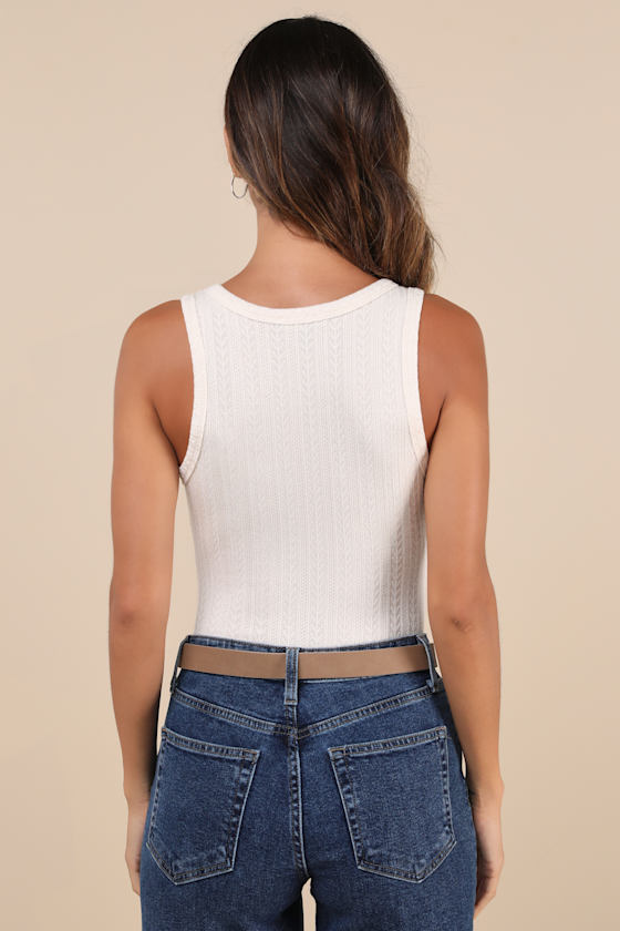 Jovie Black Rhinestone Pointelle Knit Bodysuit