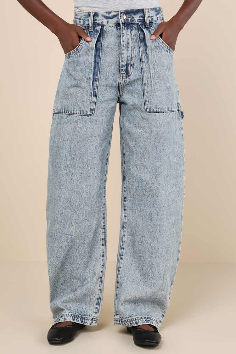Hansen Medium Wash High-Rise Barrel Jeans
