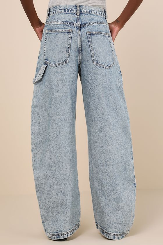 Steve Madden Hansen Medium Wash High-rise Barrel Jeans In Blue