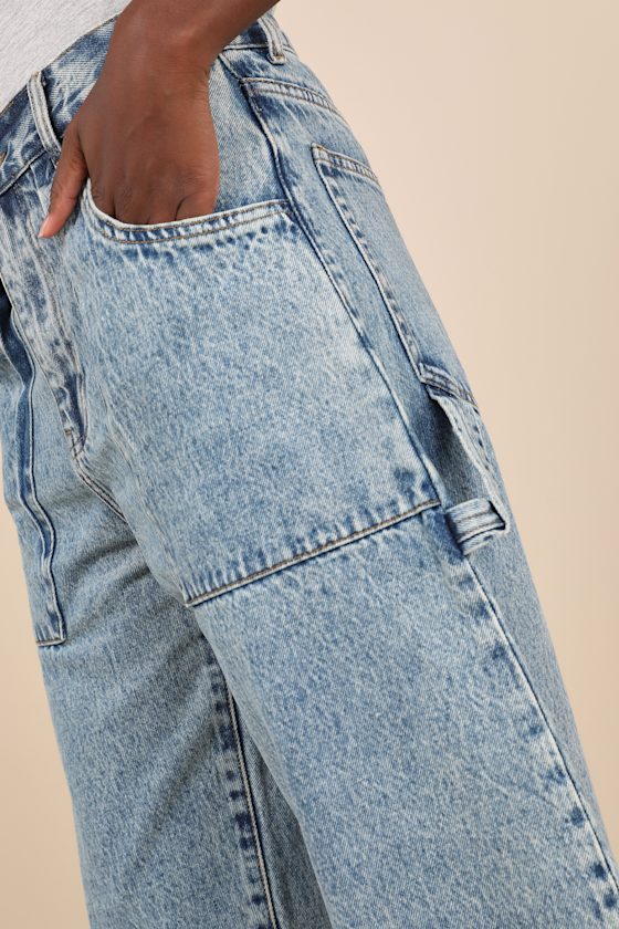 Steve Madden Hansen Medium Wash High-rise Barrel Jeans In Blue