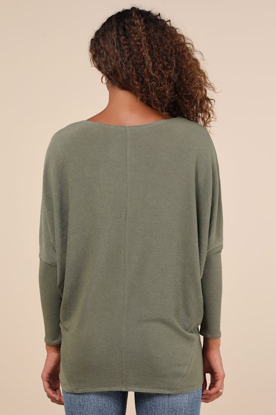 Olive Green Top Dolman Sleeve Top Boat Neck Sweater Top Lulus