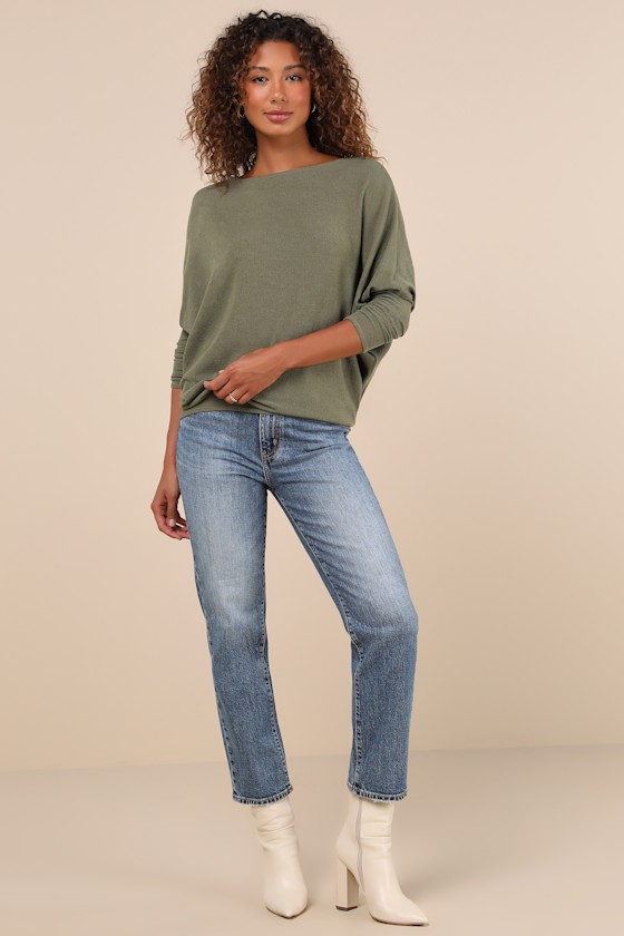 Lulus Basics Verla Olive Green Dolman Sleeve Sweater Top In Olive Green