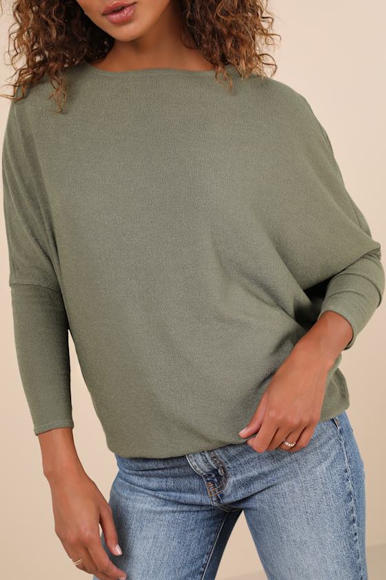 Lulus Basics Verla Olive Green Dolman Sleeve Sweater Top In Olive Green