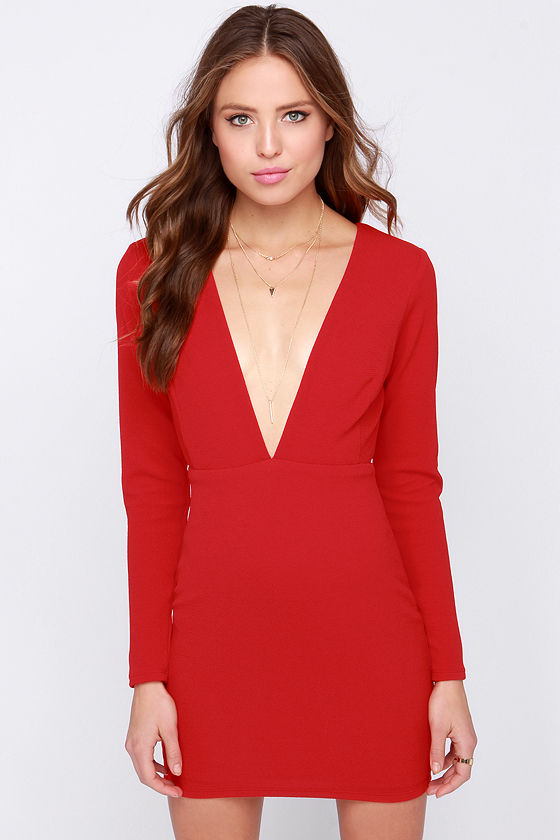 red short long sleeve dress