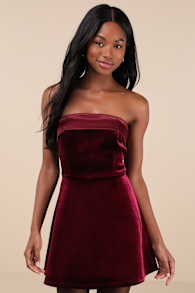 Captivating Admiration Burgundy Velvet Strapless Mini Dress 5