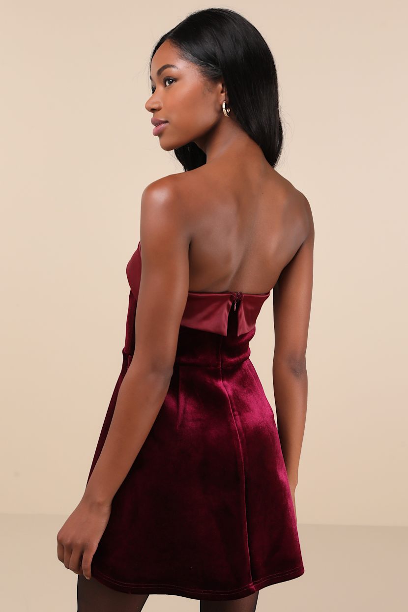 blue dress for baby girl Valentine Muse Strapless Mini Dress Deep Burgundy