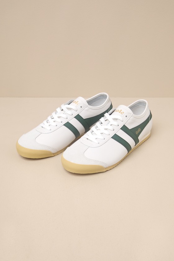 Shop Gola Race White And Evergreen Leather Lace-up Sneakers