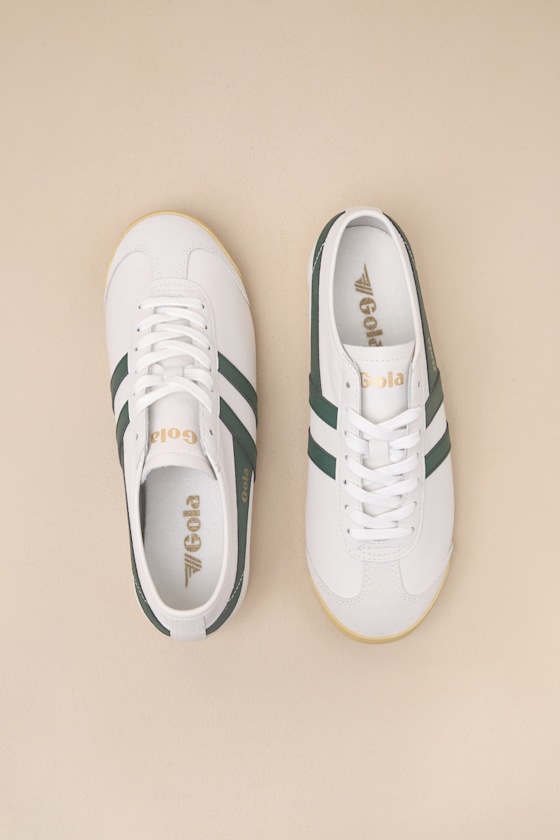 Shop Gola Race White And Evergreen Leather Lace-up Sneakers