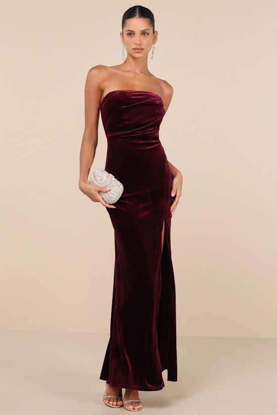 Perfectly Captivating Plum Purple Velvet Strapless Maxi Dress 4