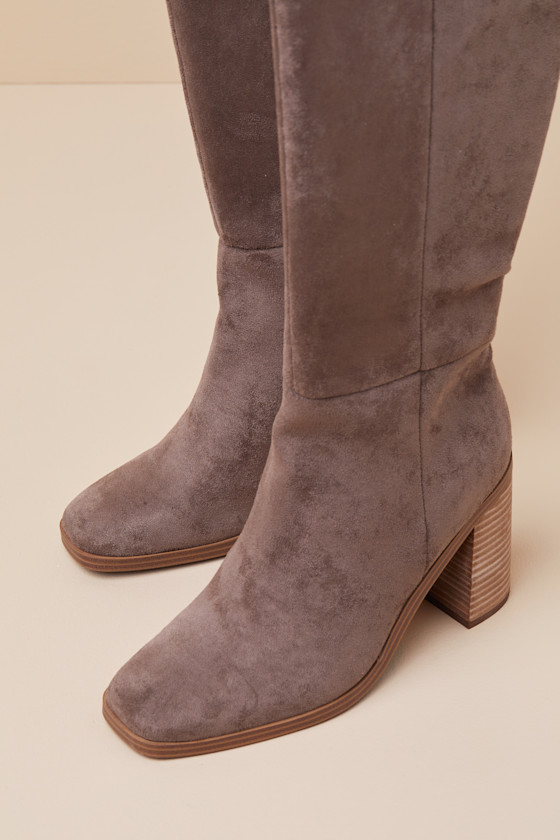 Dolce Vita Flapper Mushroom Taupe Suede Knee-high Boots In Taupe