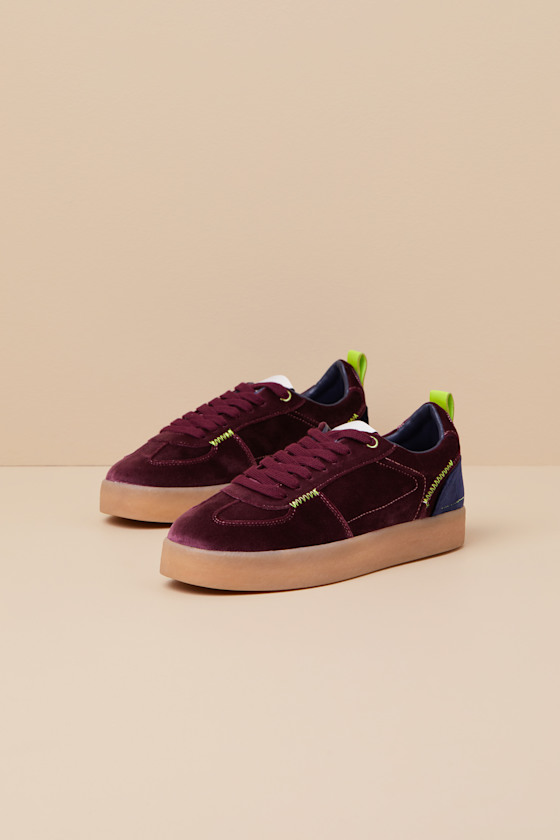 Tucker Burgundy Multi Velvet Flatform Lace-Up Sneakers 4