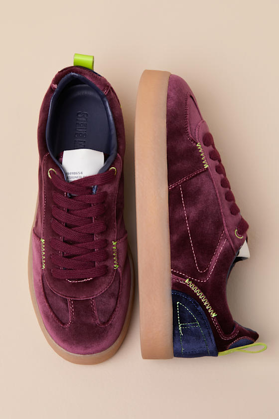 Tucker Burgundy Multi Velvet Flatform Lace-Up Sneakers 3