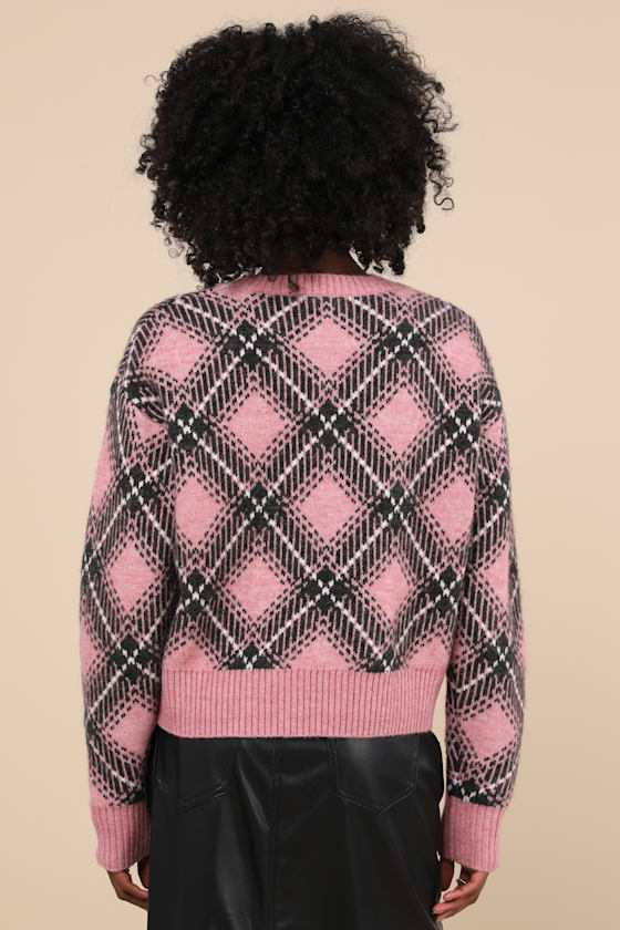 Steve Madden Becka - Pink and Black Plaid Sweater - Sweater