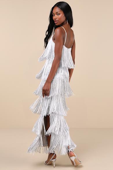 Gatsby's Muse Champagne Fringe Midi Dress