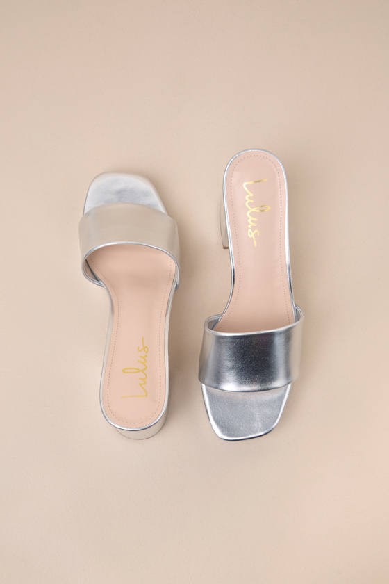 Lulus Carington Silver High Heel Slide Sandals In Silver