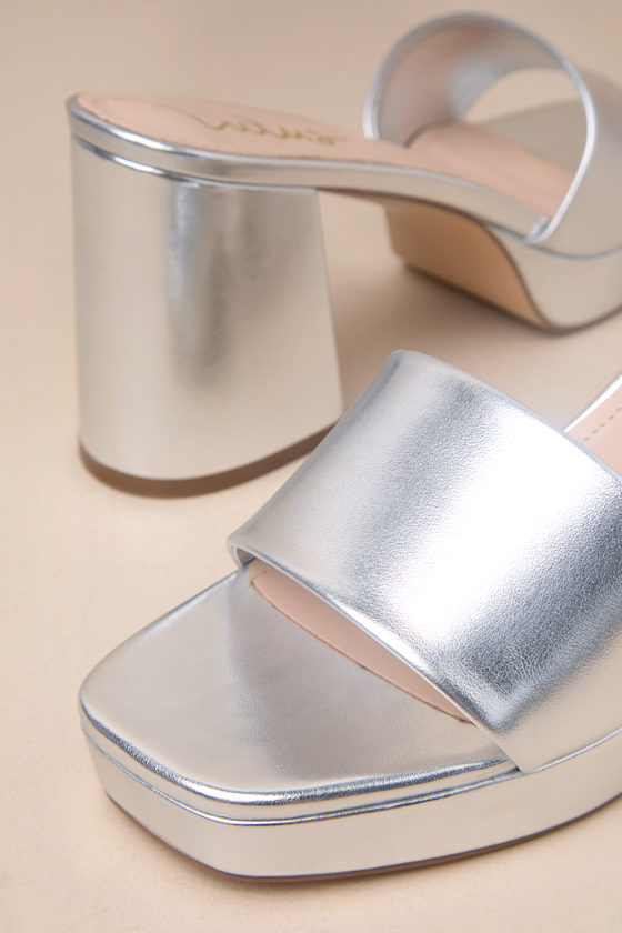 Lulus Carington Silver High Heel Slide Sandals In Silver