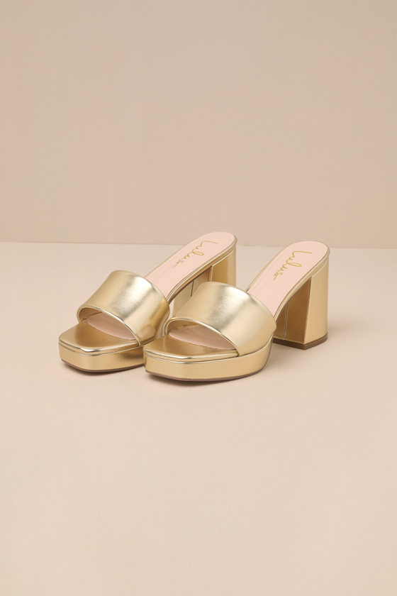 Lulus Carington Gold High Heel Slide Sandals In Gold