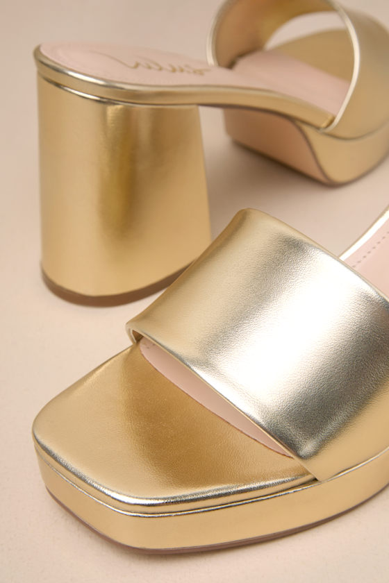 Lulus Carington Gold High Heel Slide Sandals In Gold