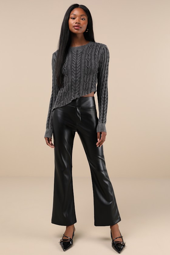 City Status Black Vegan Leather Mid-Rise Bootcut Pants 1