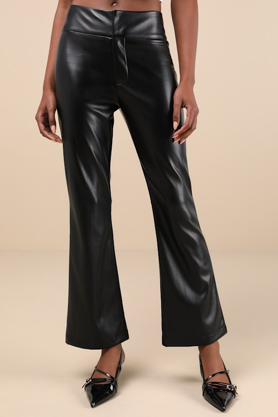 Lulus City Status Black Vegan Leather Mid-rise Bootcut Pants In Black