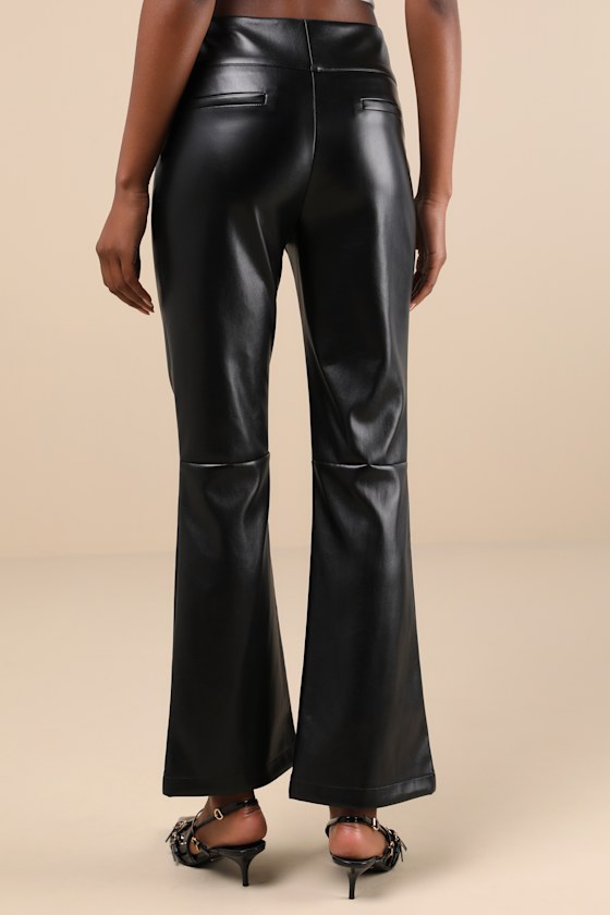 Lulus City Status Black Vegan Leather Mid-rise Bootcut Pants In Black