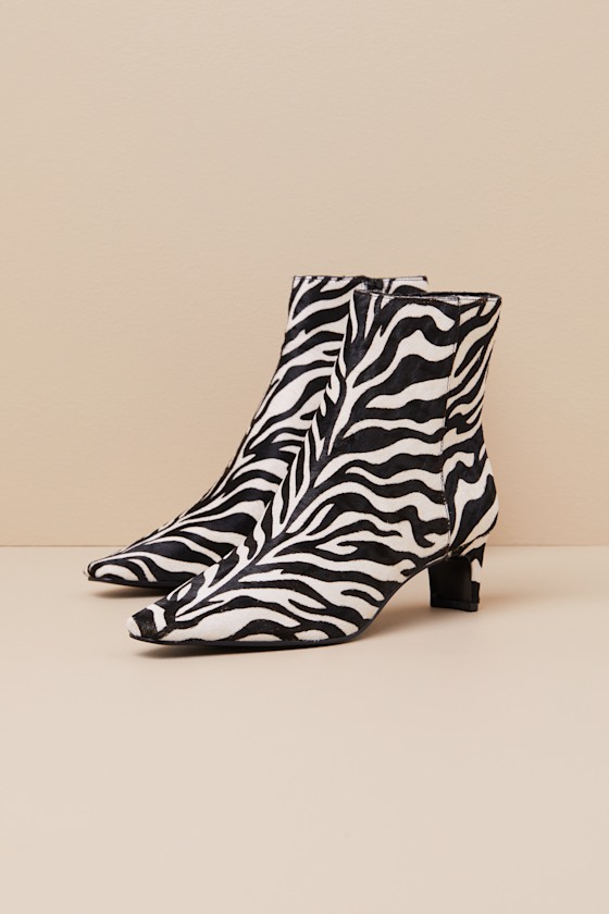 Delvie-A Zebra Calf Hair Pointed-Toe Ankle Boots 1