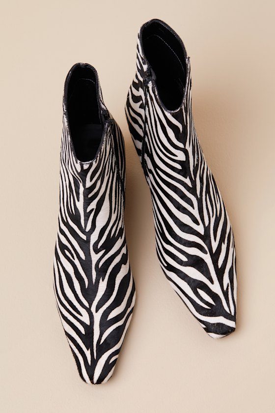 Delvie-A Zebra Calf Hair Pointed-Toe Ankle Boots 2