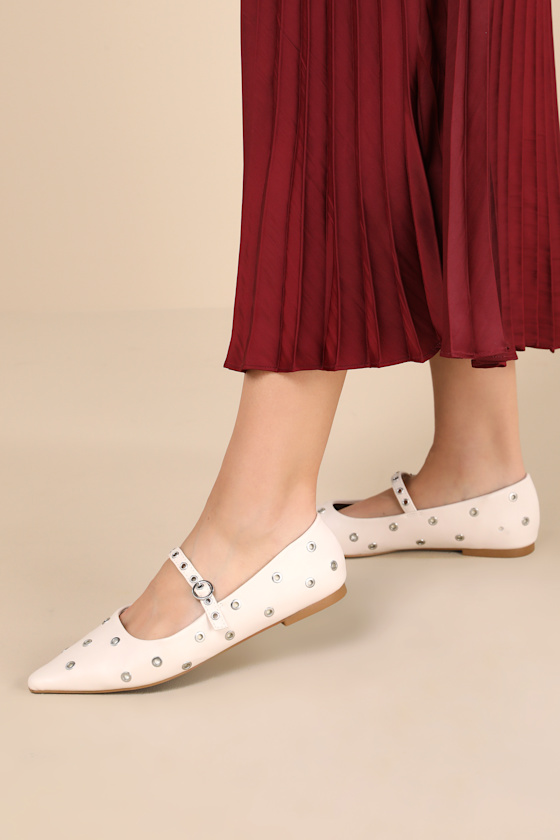 Gorgana Ivory Studded Pointed Toe Ballet Flats