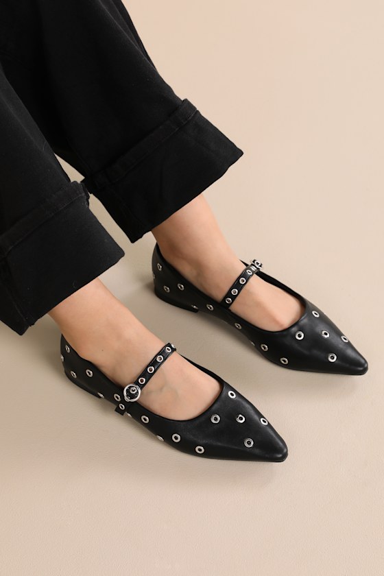 Gorgana Black Studded Pointed-Toe Ballet Flats 1