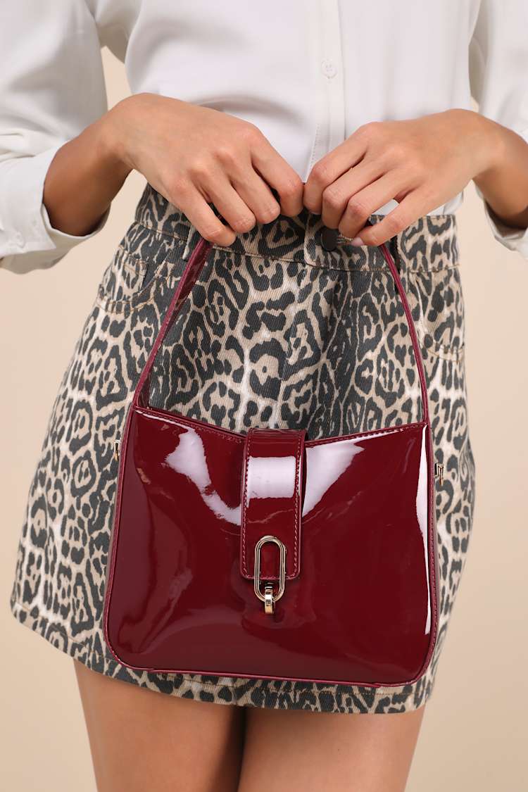 burgundy patent leather backpack Hilma Vinyl Bag over the shoulder Marino Orlandi Designer Backpack Bucket