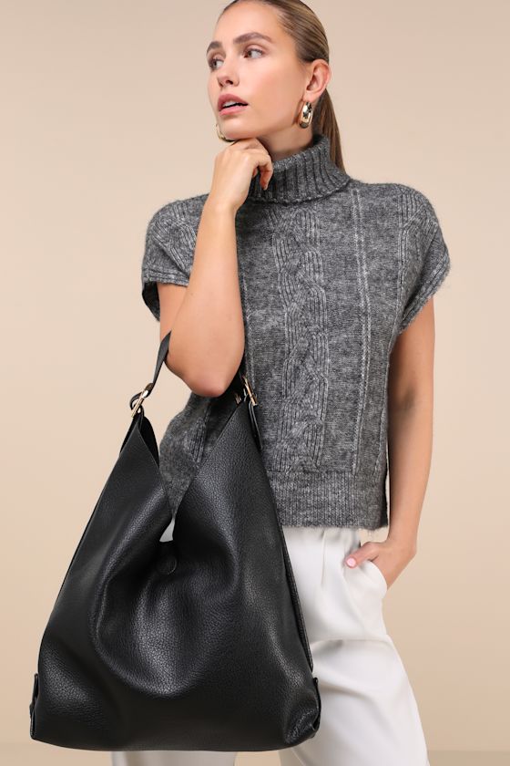 Distinct Coolness Black Slouchy Buckle Tote Bag 6