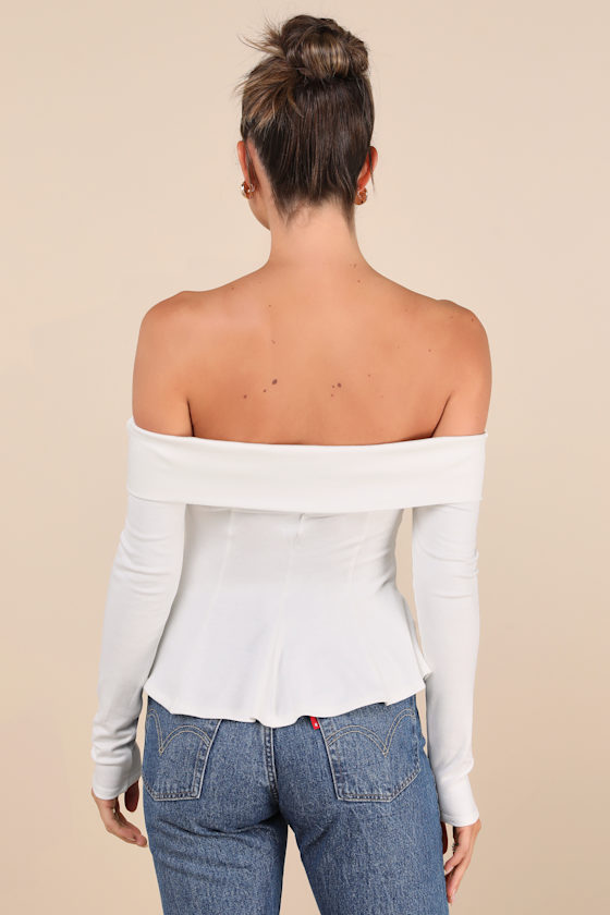 Lulus Flattering Pick Ivory Off-the-shoulder Long Sleeve Top In Ivory