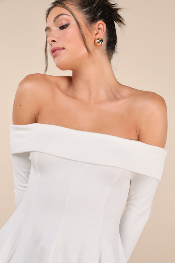 Lulus Flattering Pick Ivory Off-the-shoulder Long Sleeve Top In Ivory