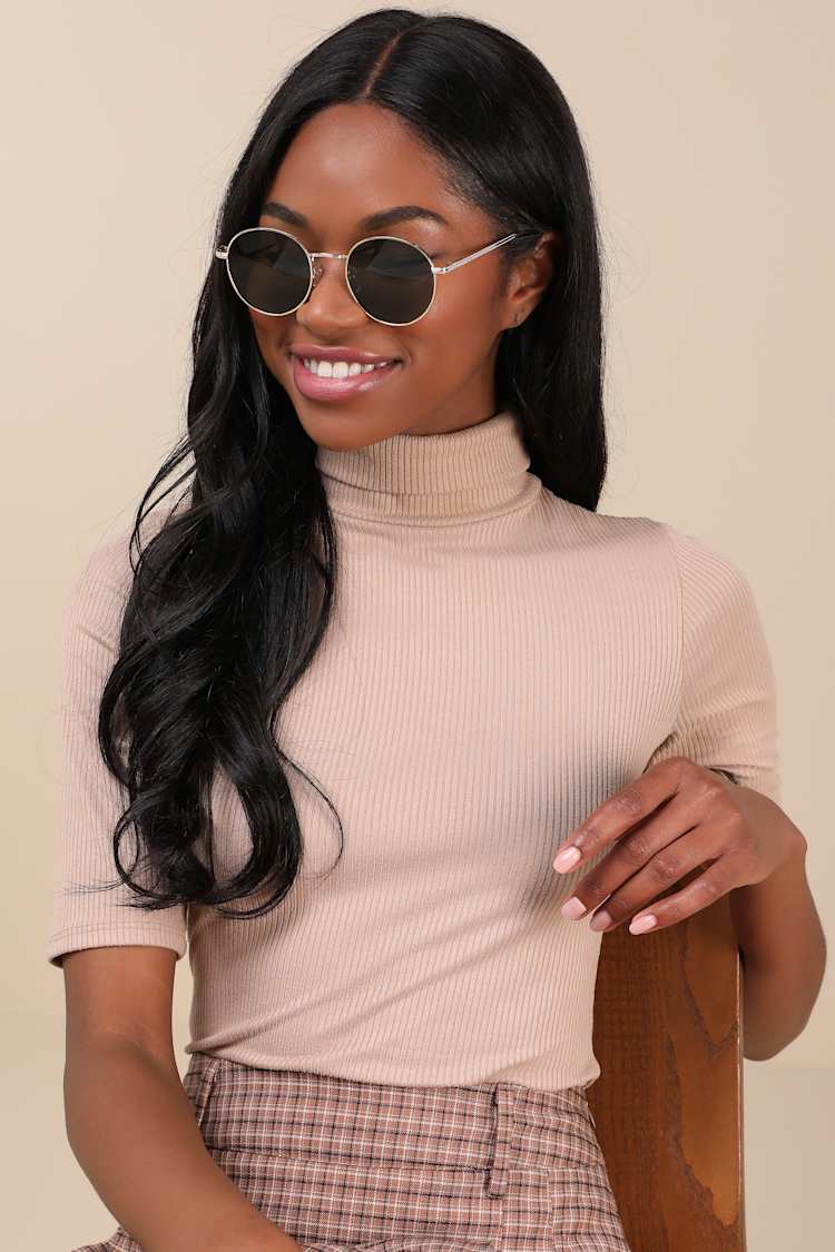 Cute Gold Sunglasses - Round Sunglasses - Wire-Frame Sunnies 