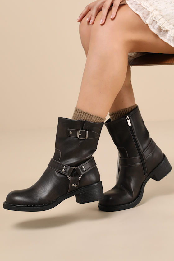 Nelsan Black Distressed Moto Ankle Boots 1