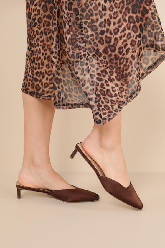 Auroette Chocolate Satin Kitten Heel Mule Pumps 1