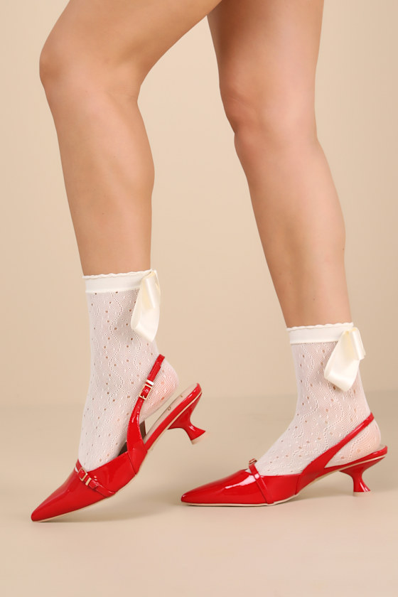 Red Slingback Pumps - Pointed-Toe Heels - Red Kitten Heel Pumps - Lulus