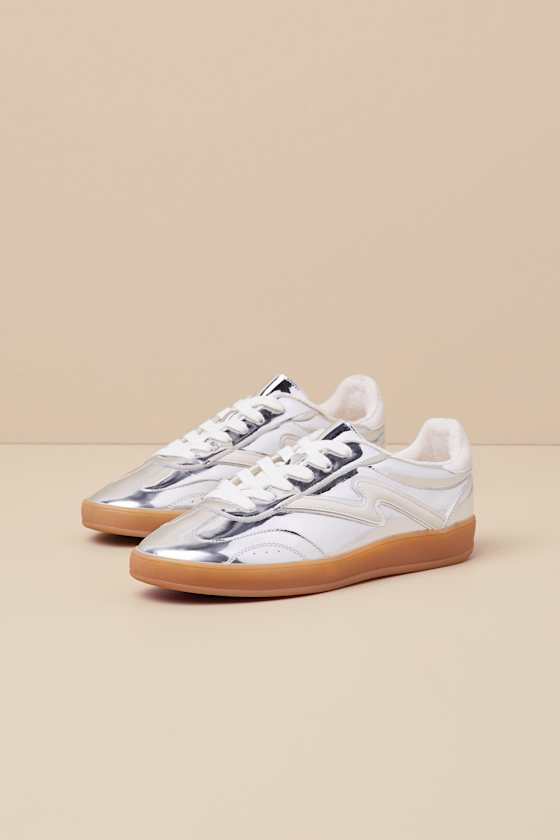 Giia Silver Multi Color Block Lace-Up Sneakers 1