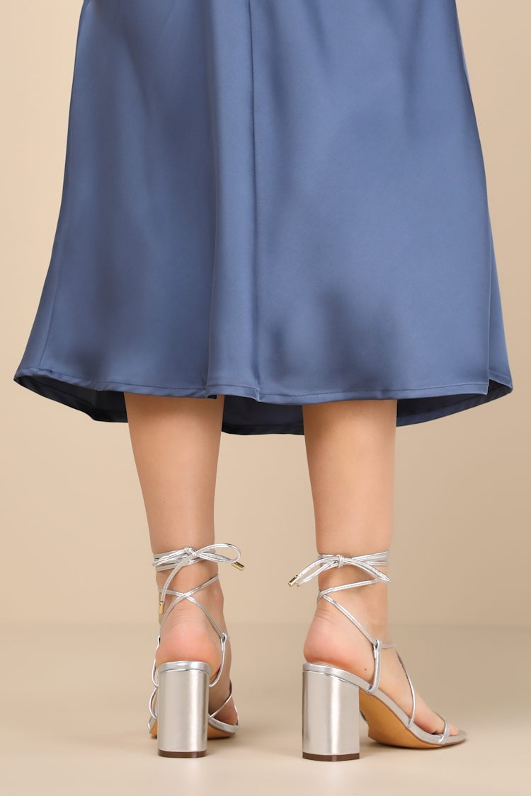 Aribaa Silver Lace-Up High Heel Sandals