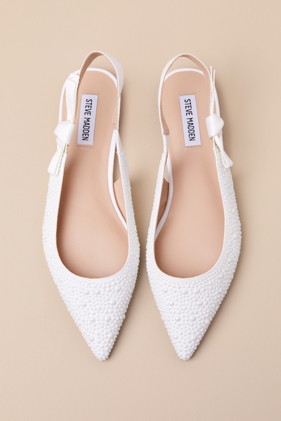 STEVE MADDEN OLSEN-P PEARL KNOTTED POINTED-TOE SLINGBACK FLATS