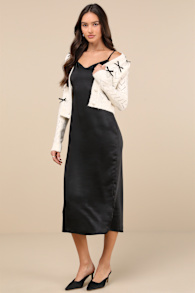 Coquette Coziness Black and Ivory Two-Piece Dress & Cardigan Set 5