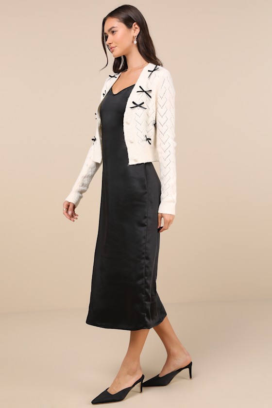 Shop Lulus Coquette Coziness Black And Ivory Two-piece Dress & Cardigan Set