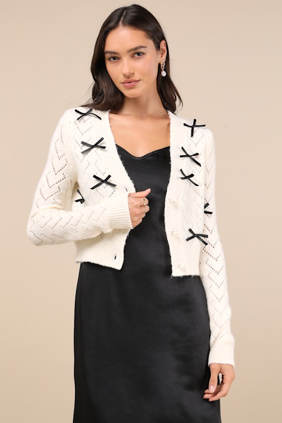 Shop Lulus Coquette Coziness Black And Ivory Two-piece Dress & Cardigan Set