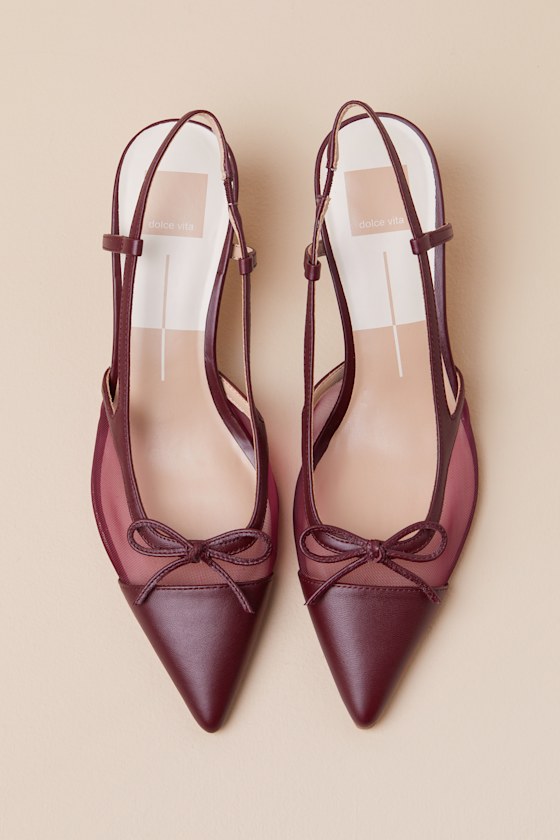 DOLCE VITA KANDI MAROON MESH LEATHER BOW SLINGBACK PUMPS