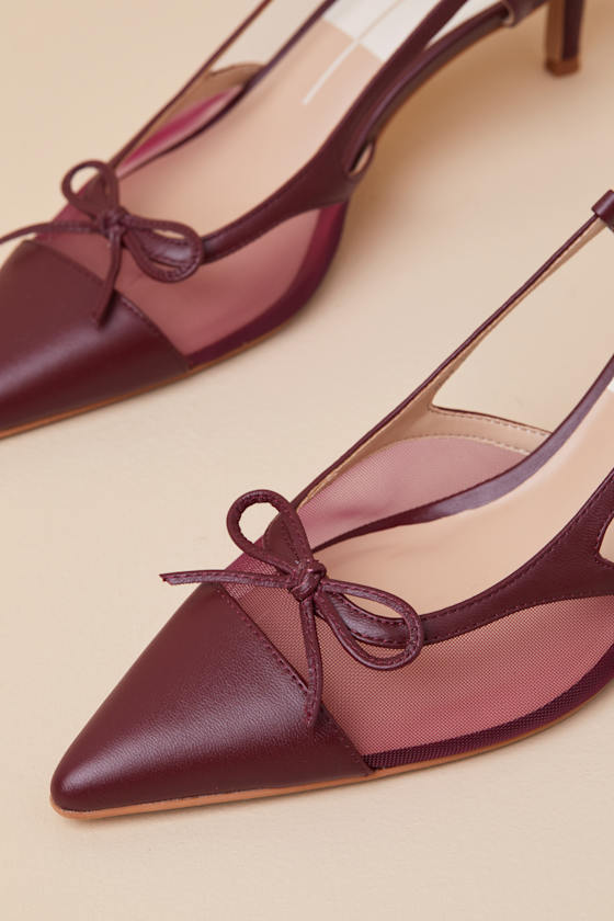 Shop Dolce Vita Kandi Maroon Mesh Leather Bow Slingback Pumps In Red