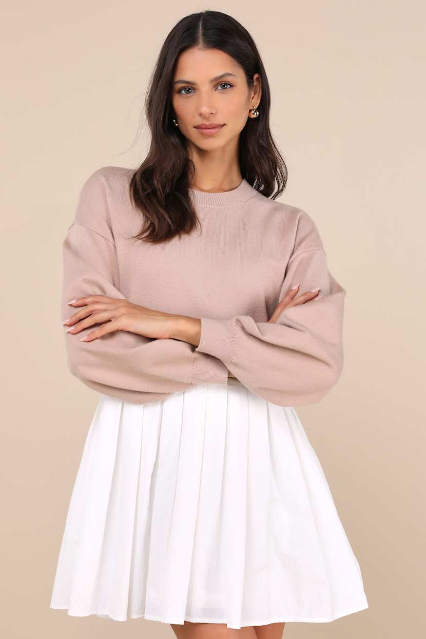 chinese dress ladies No Exceptions Taupe Knit Sweater Vest Mock Layered Mini Dress main image 1